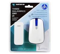 Timbre inalámbrico con 32 melodías, alcance de 100m y alimentación a 230V, ideal para avisar en hogares y oficinas.