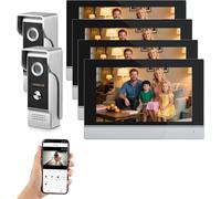Timbre Inalámbrico con Cámara,Videoportero 4 Hilos,Detección Humana PIR,Audio Bidireccional,Videoportero WiFi,Timbre Casa,Visión Nocturna,IP65 Resistente al Agua (2 timbre + 4 monitor)
