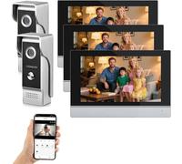Timbre Inalámbrico con Cámara,Videoportero 4 Hilos,Detección Humana PIR,Audio Bidireccional,Videoportero WiFi,Timbre Casa,Visión Nocturna,IP65 Resistente al Agua (2 timbre + 3 monitor)