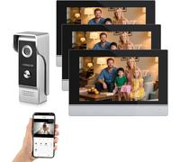 Timbre Inalámbrico con Cámara,Videoportero 4 Hilos,Detección Humana PIR,Audio Bidireccional,Videoportero WiFi,Timbre Casa,Visión Nocturna,IP65 Resistente al Agua (1 timbre + 3 monitor)