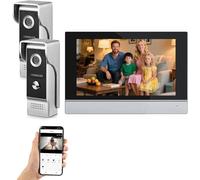 Timbre Inalámbrico con Cámara,Videoportero 4 Hilos,Detección Humana PIR,Audio Bidireccional,Videoportero WiFi,Timbre Casa,Visión Nocturna,IP65 Resistente al Agua (2 timbre + 1 monitor)