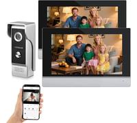 Timbre Inalámbrico con Cámara,Videoportero 4 Hilos,Detección Humana PIR,Audio Bidireccional,Videoportero WiFi,Timbre Casa,Visión Nocturna,IP65 Resistente al Agua (1 timbre + 2 monitor)