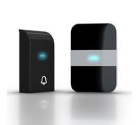 Timbre inalámbrico con carga por corriente, en blanco y negro, ideal para notificaciones en el hogar o la oficina.