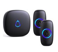 Timbre Inalámbrico Exterior Impermeable, Doorbell con 1 Receptor + 2 Botón a Pila, 58 Melodías, 5 Niveles Volumen 0-120 dB, Luz LED, 300 m Alcance, Campainha Sem Fios para Casa Apartamento, Negro