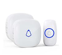 Timbre Inalámbrico Exterior Impermeable, Doorbell con 2 Receptores + 1 Botón a Pila, 58 Melodías, 5 Niveles Volumen 0-120 dB, Luz LED, 300 m Alcance, Campainha Sem Fios para Casa Apartamento, Blanco
