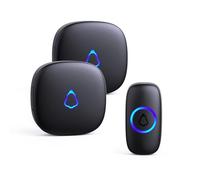 Timbre Inalámbrico Exterior Impermeable, Doorbell con 2 Receptores + 1 Botón a Pila, 58 Melodías, 5 Niveles Volumen 0-120 dB, Luz LED, 300 m Alcance, Campainha Sem Fios para Casa Apartamento, Negro