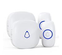 Timbre Inalámbrico Exterior Impermeable, Doorbell con 2 Receptores + 2 Botón a Pila, 58 Melodías, 5 Niveles Volumen 0-120 dB, Luz LED, 300 m Alcance, Campainha Sem Fios para Casa Apartamento, Blanco