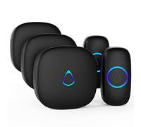 Timbre Inalámbrico Exterior Impermeable, Doorbell con 3 Receptores + 2 Botón a Pila, 58 Melodías, 5 Niveles Volumen 0-120 dB, Luz LED, 300 m Alcance, Campainha Sem Fios para Casa Apartamento, Negro