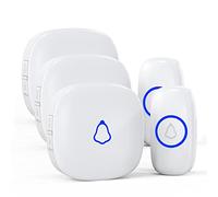 Timbre Inalámbrico Exterior Impermeable, Doorbell con 3 Receptores + 2 Botón a Pila, 58 Melodías, 5 Niveles Volumen 0-120 dB, Luz LED, 300 m Alcance, Campainha Sem Fios para Casa Apartamento, Blanco