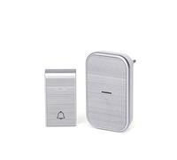 Timbre inalámbrico plateado, funcionamiento a batería, fácil instalación, ideal para casas y oficinas, avisa de visitas y entregas.