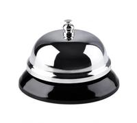 Timbre Manual de Banco de Metal Cromado con Base Negra | Timbre de mesa con botón superior, sonido instantáneo y diseño clásico cromado