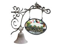 Timbres Metal Montado Pared Timbre de puerta con tres patos, estilo retro campestre, letrero bienvenida, artesanía en hierro fundido, campana manivela manual for decoración del hogar y el jardín