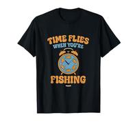 Time Flies When Fishing Retro Fish Reloj Humor Gráfico Camiseta