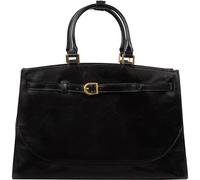 Time Resistance Bolso de Mano de Cuero para Mujer - Bolso Tote de Cuero de Grano Completo - Bolso de Hombro con Asa Superior (Negro)