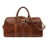 Time Resistance Bolso de Viaje de Cuero para Hombre y Mujer - Bolsa de Cuero para Fin de Semana o Deporte con Cómodos Espacios, Color Coñac