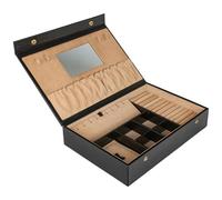 Time Resistance Joyero De Cuero - Organizador De Joyas De Plena Flor - Caja De Almacenamiento De Accesorios Para Mujer - Joyero De Cuero Genuino (Negro)