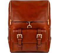 Time Resistance Mochila para Mujer y Hombre - Bolso Casual para el Trabajo, Colegio o Universidad - Cuero de Grano Entero y Correas Ajustables, Color Marrón Coñac