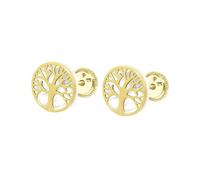 TIME ROAD Pendientes Mujer HIN00004/10 Oro 9k de 375 ml - Árbol de Vida - Ligeros, Cómodos y Resistentes - Cierre Seguro de Rosca - Pendientes Dorados Mujer