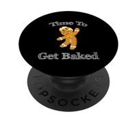 Time To Get Baked, Funny Christmas New Year Cartoon Kawaii PopSockets PopGrip Adhesivo