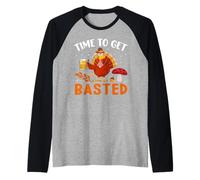 Time To Get Basted Turkey Thanksgiving Thankful Camiseta Manga Raglan