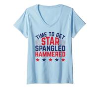Time to Get Star Spangled Hammered Shirt,Women 4th of July Camiseta Cuello V