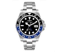 TIME WARRIOR GMT Master Relojes automáticos para hombre, reloj de acero inoxidable, relojes resistentes al agua, bisel giratorio de cerámica, luminoso, cristal de zafiro, Negro y azul