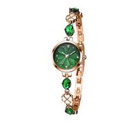 TIME100 Reloj Analógico de Cuarzo para Mujer con Brazalete de Cobre con Incrustaciones de Piedras Preciosas con Reloj Elegante Verde Impermeable