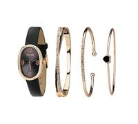 TIME100 Set Reloj y Pulseras para Mujer, Reloj de Cuero Rosa con 3 Pulseras, Elegante Idea de Regalo para Ella(Negro)