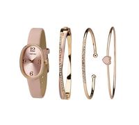 TIME100 Set Reloj y Pulseras para Mujer, Reloj de Cuero Rosa con 3 Pulseras, Elegante Idea de Regalo para Ella(Rosa)