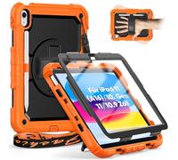 timecity Funda para iPad 11 Generación (A16) Funda 11 Pulgadas 2025/10 Generación 10.9 Pulgadas 2022,Protección antichoque con Protector de Pantalla Correa de Mano Soporte Giratorio 360°-Naranja