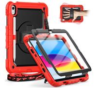 Timecity Funda para iPad de 10ª generación de 10.9 pulgadas, versión 2022, a prueba de golpes con protector de pantalla, correa de hombro y mano, soporte para lápices para iPad 10, color rojo