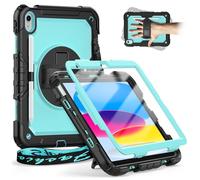 Timecity Funda para iPad de 10ª generación de 10.9 pulgadas, versión 2022, a prueba de golpes con protector de pantalla, correa de hombro y mano, soporte para lápices para iPad 10, azul claro