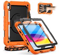 Timecity Funda para iPad de 10ª generación de 10.9 pulgadas, versión 2022, a prueba de golpes, con protector de pantalla, correa de hombro y mano, soporte para lápices para iPad 10, color naranja