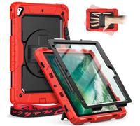 Timecity para iPad 6/5 Generación iPad Pro 9.7"/iPad Air 2 cáscara con Protector de Pantalla,Soporte para lápiz,Soporte Giratorio,Correa de Mano/Hombro. por iPad 9.7 Pulgada,Negro+Rojo
