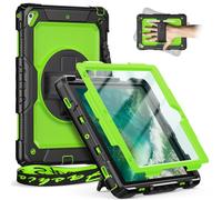 Timecity para iPad 6/5 Generación iPad Pro 9.7"/iPad Air 2 cáscara con Protector de Pantalla,Soporte para lápiz,Soporte Giratorio,Correa de Mano/Hombro. por iPad 9.7 Pulgada,Negro+Amarillo-Verde