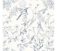 Timeet Autoadhesiva Pintura Mural Azul Vögel Pflanze 44x300cm Klebetapete Autoadhesiva Pintura Mural Con Flores Vintage Lámina Adhesiva Wasserdicht Vinyl Wandpapier Für Wohnzimmer