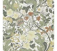 Timeet Papel pintado autoadhesivo con flores blancas, película adhesiva vinílica, hojas verdes y enredaderas, 41 x 1000 cm, patrón impermeable botánico para muebles, cocina, dormitorio