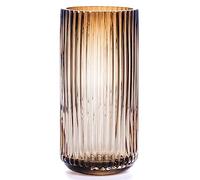 TIMEFOTO Florero de Cristal Grueso ámbar de 9.7 Pulgadas, Botellas Redondas Vintage a Rayas para estantería, Mesa de Comedor, Escritorio de Oficina Interior, Sala de reuniones, baño, hogar