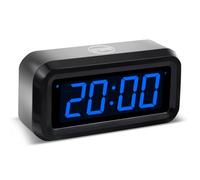 Timegyro Reloj Despertador Digital a Pilas con Pantalla LED para Dormitorio, batería de Larga duración, 3 Brillos Ajustables, 12/24 Horas, repetición, Caja Negra con dígitos Azules