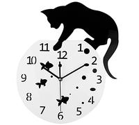 Timelike Reloj de pared creativo con diseño de gato con pecera, decoración para el hogar, diseño de gato en reloj para sala de estar, espejo 3D