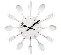 Timelike Reloj de pared de cocina, 3D, extraíble, moderno, creativo, cubertería de cocina, cuchara, tenedor, reloj de pared, espejo, calcomanía de pared, decoración del hogar (blanco)