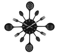 Timelike Reloj de pared de metal de 16 pulgadas para utensilios de cocina, cuchara, tenedor, reloj de pared creativo y moderno, decoración del hogar, reloj de pared de estilo antiguo (negro)