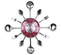 Timelike Reloj de pared de metal de 18 pulgadas para utensilios de cocina, cuchara, tenedor, reloj de pared creativo y moderno, decoración del hogar, reloj de pared de estilo antiguo (rojo)