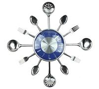 Timelike Reloj de pared grande, 45,72 cm, metal, cubertería, cuchara, tenedor, reloj de pared, creativo, moderno, decoración del hogar, estilo antiguo, reloj de pared (azul)