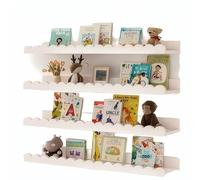 TIMENIL Estantes flotantes blancos para pared, estante de libros de guardería, diseño festoneado, fondo de pared de madera para dormitorio de niños, habitación infantil, decoración de habitación de