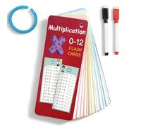 Times Tables - Tarjetas flash de 0 a 12, tarjetas flash de multiplicación para niños con 2 marcadores de borrado en seco y 1 anillo, kit de matemáticas todo en uno para 1er, 2º, 3er grado, juegos