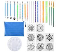 TIMESETL 30Pzs Herramientas de Punteado de Mandala Kit de Pintura de Mandala, Plantilla, Paleta, Bolígrafos de Punteado, Varillas Acrílicas, para Pintura Rupestre, Arte de Uñas, Manualidades