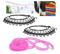 TIMESETL Portátil Tendedero 3 PCS Elástico Ajustable Retráctil Cuerda de Ropa con 12 Clips, Hebillas de Posicionamiento Negro 13pcs,al Aire Libre y Viajes de Campamento Senderismo