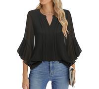 Timeson - Blusa elegante e informal de manga 3/4 para mujer, Negro, XXL