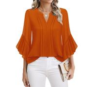 Timeson Blusas de manga 3/4 para mujer, elegantes, informales, para negocios, trabajo, camisas de oficina, Naranja, XXL